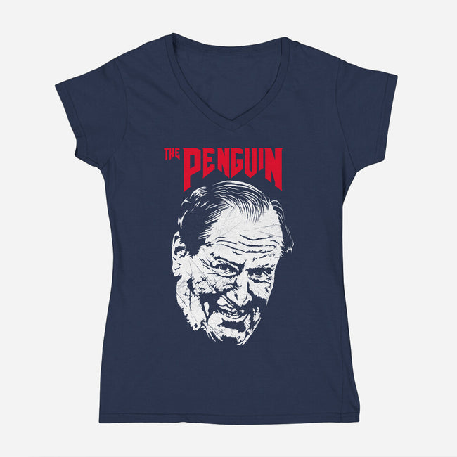 The Penguin-Womens-V-Neck-Tee-rocketman_art