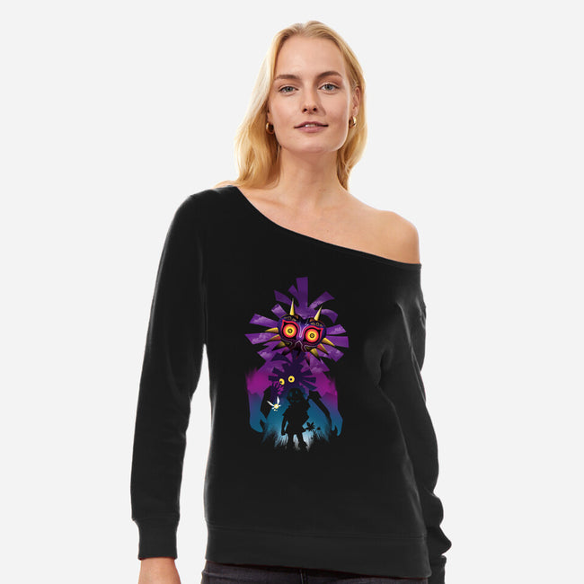 Hero Mask Landscape-Womens-Off Shoulder-Sweatshirt-dandingeroz