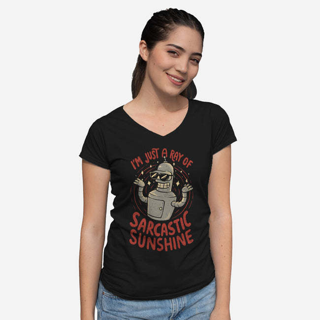 Ray Of Sarcastic Sunshine-Womens-V-Neck-Tee-Arigatees