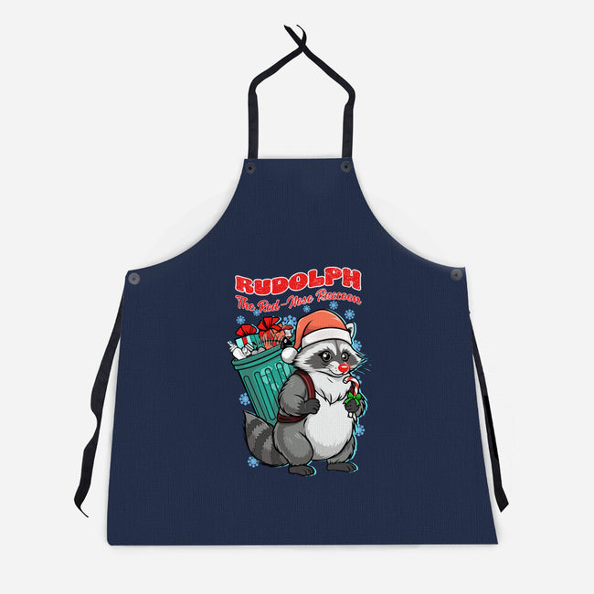 Rudolph The Red Nose Raccoon-Unisex-Kitchen-Apron-palmstreet