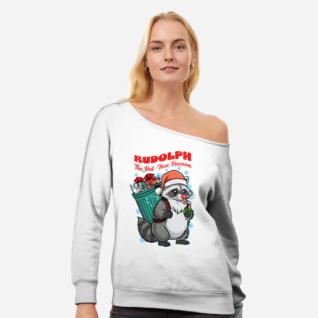 Rudolph The Red Nose Raccoon-Womens-Off Shoulder-Sweatshirt-palmstreet