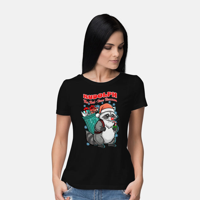 Rudolph The Red Nose Raccoon-Womens-Basic-Tee-palmstreet