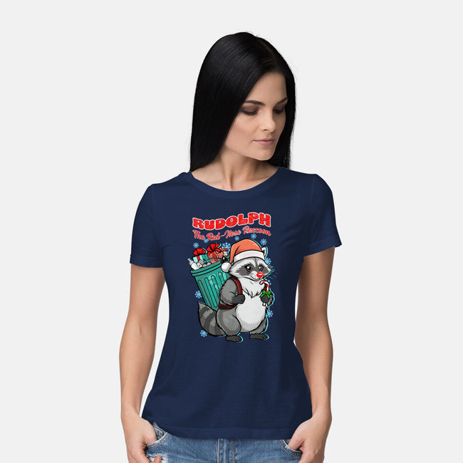 Rudolph The Red Nose Raccoon-Womens-Basic-Tee-palmstreet