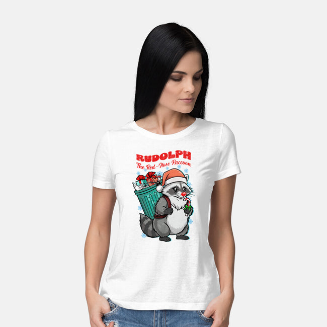 Rudolph The Red Nose Raccoon-Womens-Basic-Tee-palmstreet