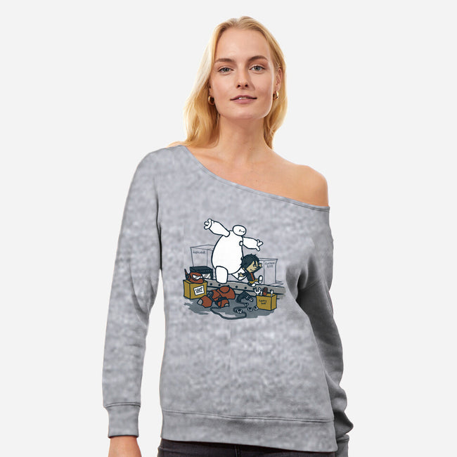 Hiro And Baymax-Womens-Off Shoulder-Sweatshirt-Arinesart