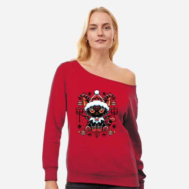 Black Cat Xmas-Womens-Off Shoulder-Sweatshirt-Andriu