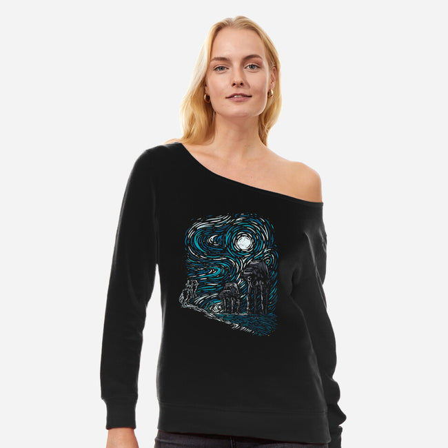 Hoth Night-Womens-Off Shoulder-Sweatshirt-sebasebi