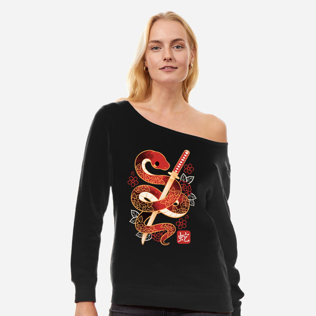 Chinese Cute Year Of The Snake-Womens-Off Shoulder-Sweatshirt-NemiMakeit