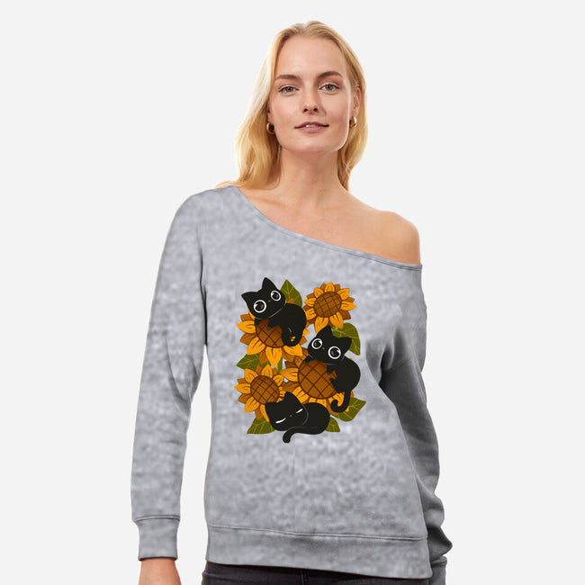 Sunflowers And Black Kitties-Womens-Off Shoulder-Sweatshirt-ricolaa