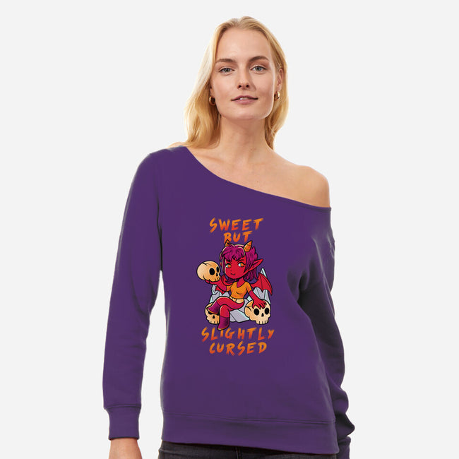 Sweet But Slightly Cursed-Womens-Off Shoulder-Sweatshirt-FunkVampire