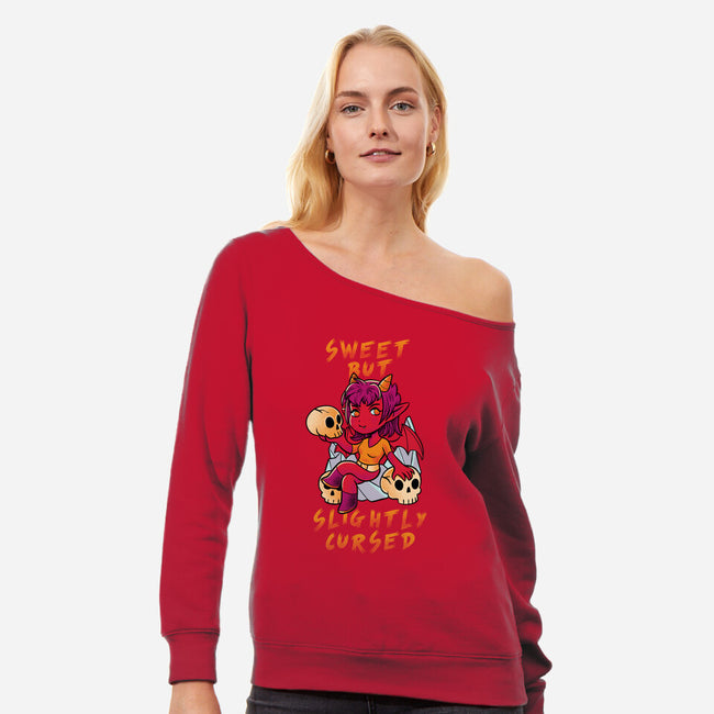 Sweet But Slightly Cursed-Womens-Off Shoulder-Sweatshirt-FunkVampire